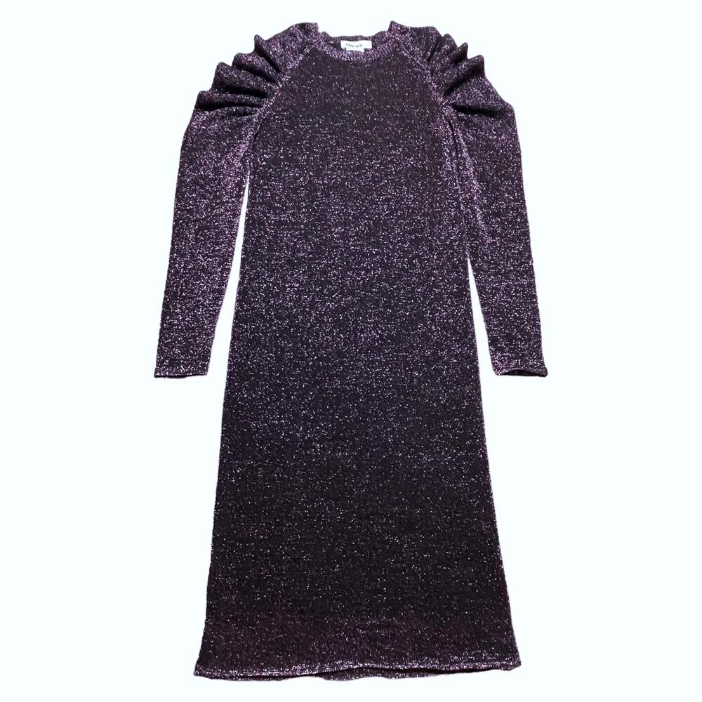 Circus Hotel Metallic Lurex Knit Purple Puff Sleeve Midi Dress 38 IT 2 US